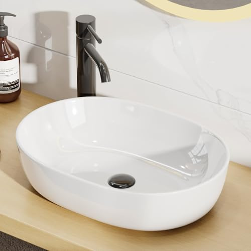 Aufsatzwaschbecken Oval Klein Waschbecken Bad - Waschbecken 60 Gäste WC - Waschtisch ohne Überlauf- Mini Aufsatzwaschbecken 60 cm aus Keramik - Weiß Modern Handwaschbecken