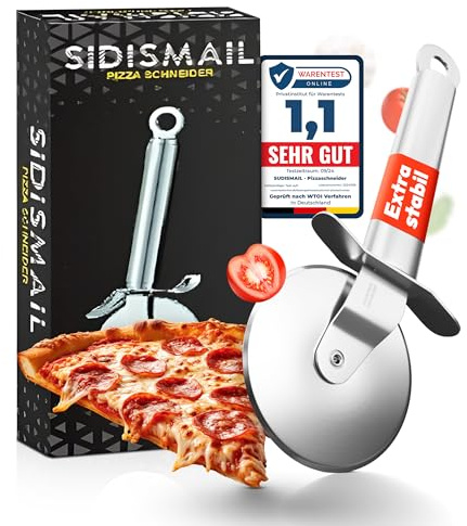Premium Pizzaschneider Edelstahl Pizzaroller mit scharfer Klinge Pizza Cutter robust und spülmaschinenfest Pizzarad mit Klingenschutz Pizza Schneider Pizza Zubehör für Pizza - Liebhaber