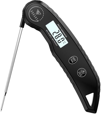 DOQAUS Fleischthermometer, 3s Sofortablesung ±0,5°C Präzision, Sonde aus Edelstahl 304, Temperatur-Messtaster & Temperaturfühler und LCD Hintergrundbeleuchtung, für Grill, Backen, Heißluftfritteuse