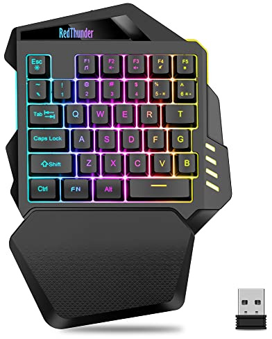 RedThunder G60 Kabellose Einhand Gaming Tastatur, Wiederaufladbare 2000mAh RGB Hintergrundbeleuchtete Ergonomische Tastatur mit Anti-ghosting für PC Mac PS5 Gamer