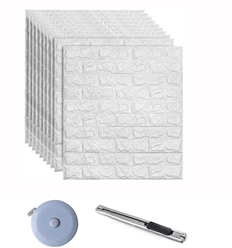 newgulzar 3D Tapete Wandpaneele Selbstklebend,10 Stück Tapete Ziegel Wasserdicht Wallpaper Wandaufkleber Wandtapete Schaumstoff 35×38.5cm,für Küche Wohnzimmer Schlafzimmer Kinderzimmer (Weiß)