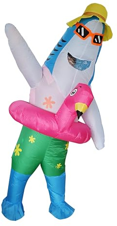 FXICH Aufblasbares Kostüm für Erwachsene, für Herren, für Damen, Tierkostüm: Haifisch, Schweinekostüm, Kuh (aufblasbares Hai Kostüm) (blue&pink, adult 150-190cm)