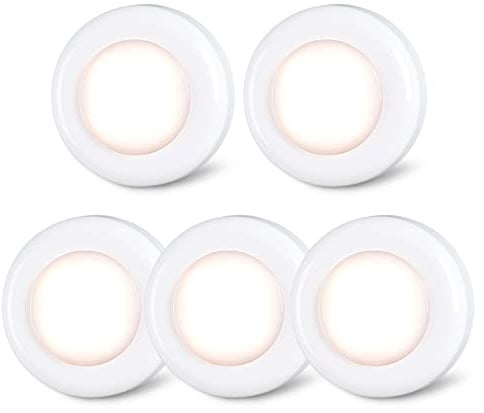STAR-SPANGLED Licht Drücken Batterie, Touch Lampe Batteriebetrieben, Schrankbeleuchtung, Unterbauleuchte Küche, Schranklicht, Klebeleuchte, Push Klebelampe, Top Bright LED Lampe, Warmweiß, 5 Stück