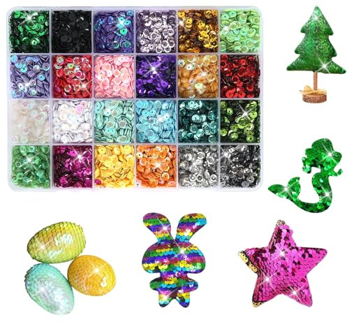 Pailletten Basteln, 24 Farben Pailletten Set mit Box 6mm Lose Craft Pailletten, Pailetten zum Basteln Rainbow Tasse Pailletten Lose Pailletten Cup für DIY Kunsthandwerk