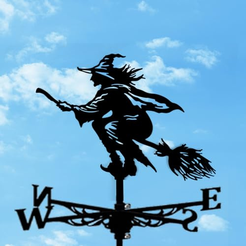Wetterfahne aus Edelstahl - Langlebiges Metall-Windspiel für Outdoor-Dekoration mit Einfacher Installation für Gärten und Schuppen, Gartenspinner, Gartendekoration, Hexe