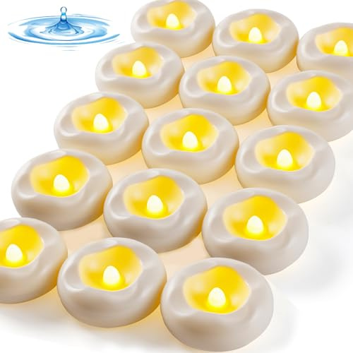 Auemaniliy 12 Stück 5,1cm LED schwimmKerze, 200 Stunden wasserdichte warmweiße batteriebetriebene schwimmende Teekerze für romantisches Hochzeitszentrum/Bad/Pool/Brunnen