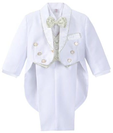 Lito Angels Baby Jungen 5-teiliges Smoking-Anzug-Set, Schwarz/Weiß/Gold | Klassischer Frack, 5-teilig: Sakko, Weste, Hemd, Hose, Fliege, Hochzeit, Formeller Anlass,Taufanzug