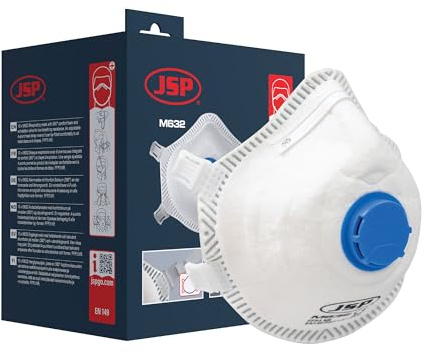 JSP M632 FFP3 Maske mit Ventil (10er Pack) - Staubmaske - Feinstaubmaske - Schutz vor Feinstaub, Quarzstaub, Schimmel, Aerosolen, Viren - Heimwerken, Industrie - 99% Partikelfilterung - EN149