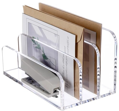 SANRUI Briefhalter Ablagefächer aus Acryl, Premium Schreibtisch Briefablage mit 3 Fächern, Dokumentenhalter & Ablagesystem für Brief, Mail, Post, Letter, Notizen (17,5 x 10,1 x 10,1 cm)