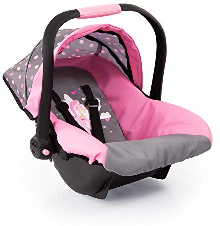 Bayer Design 67966AA Puppenautositz EasyGo, Puppensitz, Puppenzubehör, mit Gurt, Dach, verstellbarem Griff, ab 3+ Jahren, Grau, Rosa