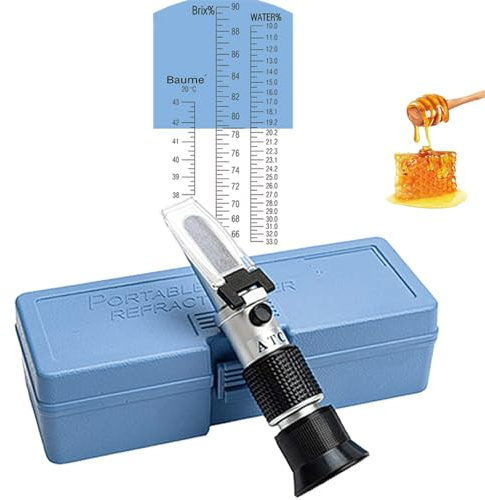 Logic Box Sucrose-Refraktometer für Honigfeuchtigkeit, Brix und Baume, 3-in-1-Anwendungen, 58-90% Brix Tester, mit ATC, ideal für hohe Zucker-Ahornsirup, und Melasse, Malt-, Bienenenhaltungsbedarf