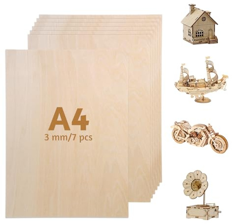7 Stück A4 Holzplatte, Sperrholzplatte 3mm, Holzplatten zum Basteln 300 x 200 mm Bastelholz zum Basteln Lindenholz Sperrholz Dünne Holzplatten für Malen Brandmalerei Laserschnitt Bastelarbeiten Deko