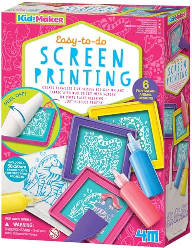 4M KidzMaker Siebdruck-Set, einfach zu machen, Siebdruck-Design auf Stoffdruck-Set, Kunst- und Bastelset für Jungen und Mädchen im Alter von 5-14 Jahren