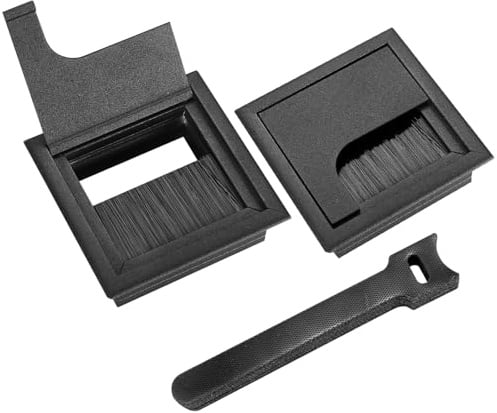 2 Stück Kabeldurchführungen Kabeldurchlass, Kabelkanal Schreibtisch mit Bürstendichtung Aluminium, mit 10 Stück Kabelbindern. (Schwarz, 80x80mm)
