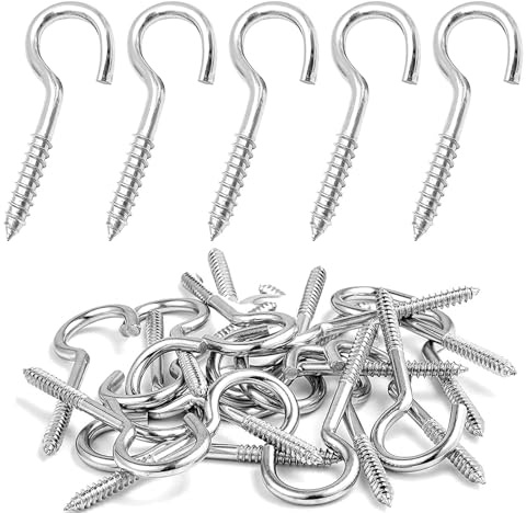 Lunpog 100 Stück Schraubhaken, Verzinkte Stahlhaken, Deckenhaken, Hakenschraube, Haken zum Schrauben, Einschraubhaken Robuste Becherhaken（M3-32mm）