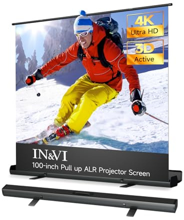 IN&VI Tragbare Leinwand Beamer 100 Zoll Format 16:9,Hochziehbare Pull-Up Beamer Leinwand mit Ständer,Ideal für Heimkino, Innen-/Außenfilme