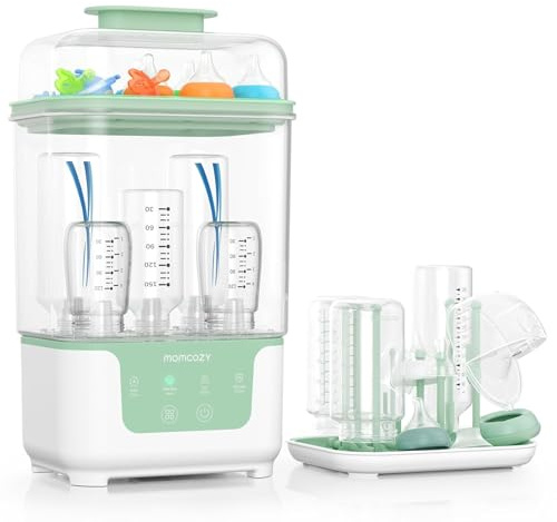Momcozy Dampfsterilisator und Trockner für Babyflaschen | 4-in-1 kompakte Flaschensterilisator mit Trocknerfunktion | 6 Flaschen, 8 Min Schnellsterilisation, BPA-frei | Für Milchpumpe Zubehör