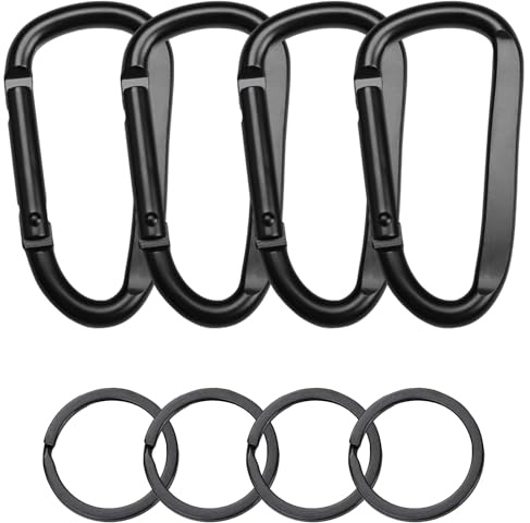 mvorry 4 Stück Aluminium Karabinerhaken, D-Clip, Schwarz, für Campingzubehör