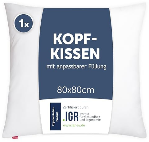 Blumtal Kopfkissen 80x80 cm - Nackenkissen mit anpassbarer Füllung - 100% Mikrofaser & waschbar bis 95 Grad - höhenverstellbares Kissen