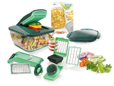 Genius Nicer Dicer Chef (15 Teile) | Obstschneider, Gemüseschneider, Zwiebelschneider, Zerkleinerer, Gemüsehobel, Mandoline, Grün