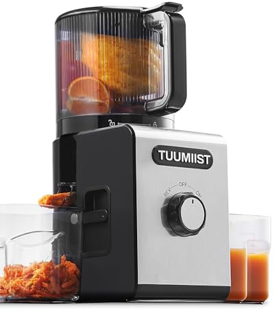 TUUMIIST Entsafter‚ Slow Juicer mit 150mm Extra Großem Einfüllschacht, Entsafter Gemüse und Obst Testsieger anwendbar Ganzes Obst und Gemüse, Saftpresse BPA-Frei, Glanzschwarz