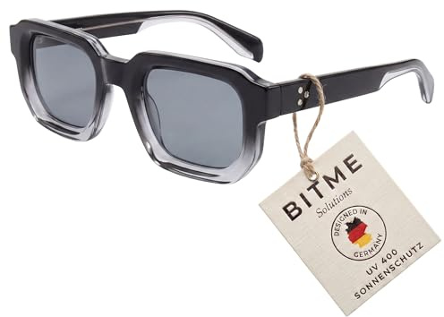 BitME Solutions Vintage Sonnenbrille Damen & Herren – Rechteckige Schwarze Sonnenbrille – 90er Retro Design – UV400 Schutz – Eckige Y2K Brille für Festival & Party – Schmal (Schwarz/Klar)