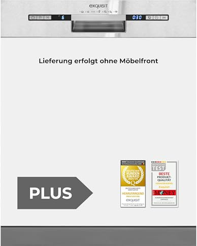 Exquisit PLUS Einbaugeschirrspüler | 13 Maßgedecke, Energieklasse E, 47 dB(A) | vollintegriert, 7 Programme, Eco, Intensiv, Kurz, Extra-Trocknung, Startzeitverzögerung | EGSP2113-EB-030E inox