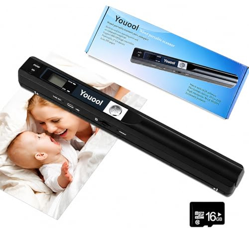 Youool Handscanner mit 16G Micro SD, 900 DPI Tragbarer Hand-Dokumentenscanner Farbscanner, A4 Scanner Scannen im JPG und PDF Format für Dokumente Quittungen Fotos
