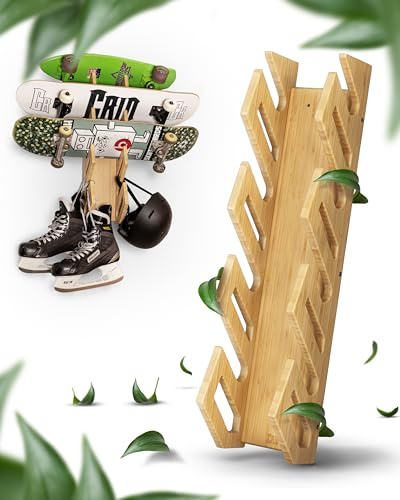 CRID Vierer Skateboard Wandhalterung aus Bambus - Universal Halterung für 4 Skateboards, Longboard, Snowboard, Wakeboard, Balance-Board - Inkl. gratis Montagekit - Modernes Design - Deutsche Marke