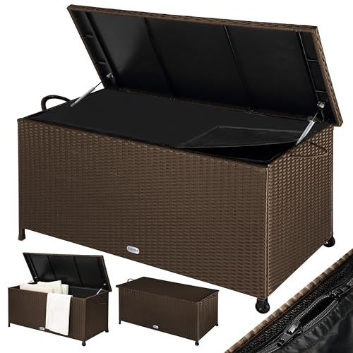 Casaria® Gartenbox Auflagenbox mit Rollen 270L Stauraum UV-beständig Handgriffe Gasdruckfeder Wetterfest 117x53cm Garten Balkon Aufbewahrungsbox Braun