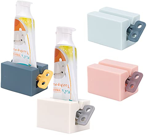 Y-Kelin 4 PCS Zahnpasta-Quetscher, Rolling Tube Zahnpasta-Quetscher mit gefrosteten Griffen Zahnpasta-Halter Stand Bad Organizer, spart Zahnpasta und Cremes (4 Farben) (4 Packs)
