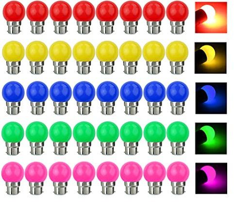 VIRANSHEN LED Bunte B22 Bajonett Birne Farbige Glühbirnen 3W = 30W 240 Lumens AC220V-240V Dekoratives Licht und Design Ambiente Leuchtmittel in Klasse Golfball Form Gemischte Farben - 40er Pack