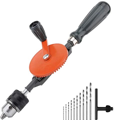 Housolution Handbohrmaschine, Leistungsstark 3/8 Zoll (1.5-10mm) Spannfutter Stahlguss Doppelritzel Handbohrer für Holz Kunststoff Acryl Leiterplatte Stanzen, Orange