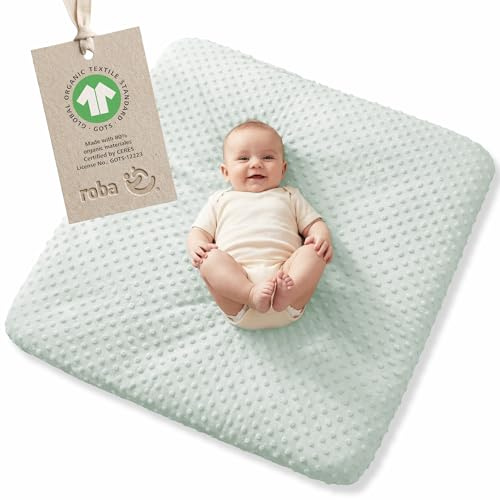 roba organic Spannbezug für Wickelauflagen Lil Planet - für Unterlagen 75 x 85 cm - Abnehmbarer Bezug aus Bio Baumwolle - GOTS zertifiziert - Frosty Green