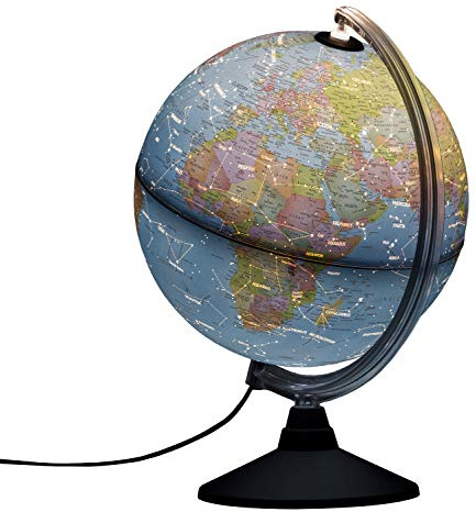 Idena 10411 - Globus mit politischem Kartenbild bei ausgeschalteter Beleuchtung und Sternbildern beim Einschalten des Lichtes, ca. 25 cm im Durchmesser