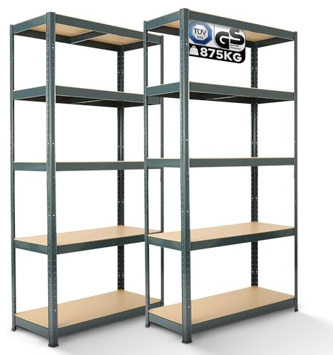 Arebos Schwerlastregal 2er Set | 180x90x30cm | 875kg Tragkraft | 0,7 mm | 5 MDF-Platten | Regal Lagerregal Kellerregal Steckregal Werkstattregal | Anthrazit