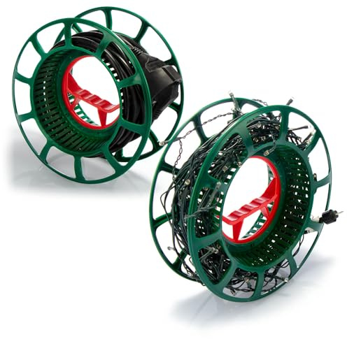 com-four® 2x Kabelaufroller, Kabeltrommel leer aus Kunststoff | Seiltrommel als Organizer für Kabel - Lichterketten - Bänder und Drähte