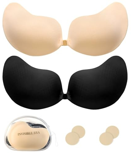 Klebe BH Push Up 2 Paar,Trägerloser Rückenfrei BHS Wiederverwendbare,Unsichtbarer Haut Freundlich Selbstklebend BH für Abendkleid Brautkleid Badeanzug und rückenfreie