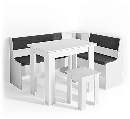 Vicco Eckbankgruppe Roman, Weiß, 150 x 120 cm mit Tisch, geeignet für Eckaufstellung in Küchen und Essbereichen