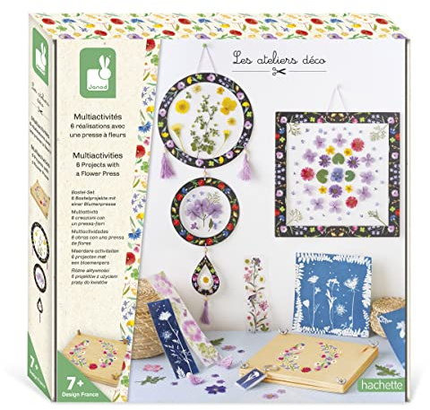 Janod - Blumenpresse für Kinder - 6 Bastelaktivitäten - Les Ateliers Déco - Kreatives Hobby Kinder - Feinmotorik und Konzentration - Ab 7 Jahre, J07879