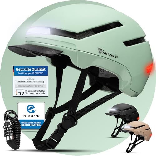 MIVELO Fahrradhelm Damen Herren Erwachsene mit Licht inkl. Helmschloss, NTA Zertifiziert bis 45km/h, Helm geeignet für E-Bike & S-Pedelec, Radhelm Ultraleicht & sicher