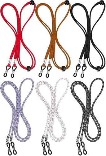 BILIONE 6 Stück Brillenband, 70cm Brillenkette aus Leder, Einstellbarer Brille Cord, Unisex Brillengürtel für Damen Herren, Kompatibel mit Brille Sonnenbrille Lesebrille, Mehrfarbig
