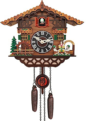 PIAOPIAO Kuckucksuhr Handgefertigte Holzhausszene Kuckucksuhren aus Holz mit funktionierenden Vogel Wanduhr mit Lautstärkeregler Traditionelle Antik Quarz Wanduhr Wohnzimmer Küche Cafe Büro Dekoration