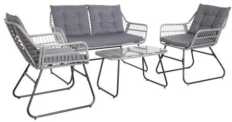 SVITA Capri Balkonmöbel-Set Polyrattan Sitzgruppe Outdoor 4-TLG. Gartenlounge Hellgrau