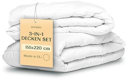 4 Jahreszeiten Bettdecke 155x220 – 2-teiliges Steppdecken Set mit Druckknöpfen – Sommerdecke 150 GSM & Warme Decke 250 GSM Kombinierbar – Mikrofaser, Oeko-TEX, Made in EU, Waschbar