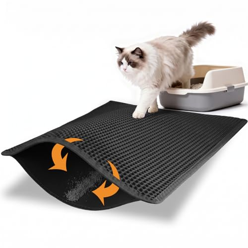 Pieviev Katzenklo Matte, Katzenstreu Matte Katzenklo Unterleger Waben Design Katzenklo Vorleger wasserdichte Doppelte Schichte Entwurf Bienenwabe Matte, Schwarz, 76cm*61cm