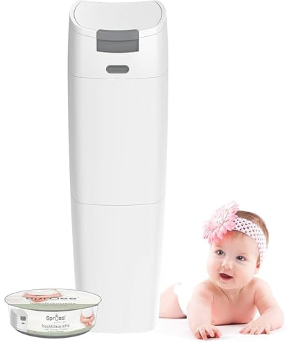 Spross® Windeleimer inkl. 1 Nachfüllkassette • Geruchsdichter Windelmülleimer mit Hygieneverschluss & Hochbarriere-Folie • Einhandbedienung Windel Eimer • Baby Wickeleimer Made in Germany