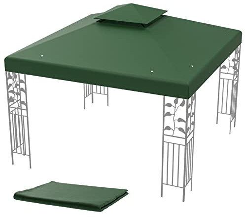 COSTWAY 3x3m Ersatzdach für Pavillon, Pavillondach Ersatzbezug mit Kamindach & Klettverschlüssen (Grün)