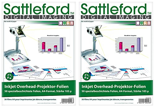 Sattleford Transparentpapier: 100 Inkjet-Overhead-Folien, DIN A4, transparent, 115 µm, Sparpack (Inkjetfolien, Overhead-Projektor-Folie)