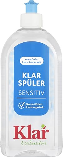 Klar Klarspüler ohne Duft 6 x 500ml I Umweltfreundlicher Spülmaschinen-Klarspüler für kalkfreies Geschirr I Für alle Geschirrspüler geeignet I Frei von synthetischen Duft- & Farbstoffen I Vegan